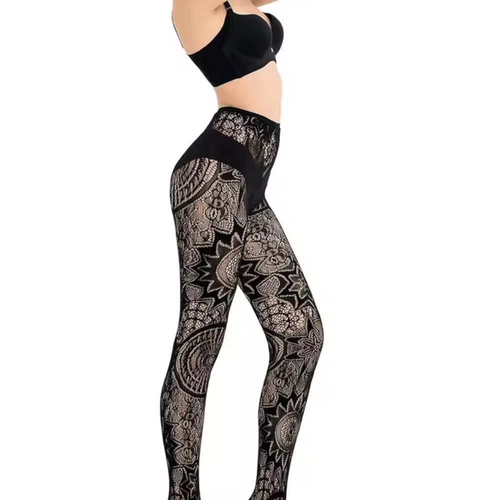 Clearance! BLACK LACE NYLONS MANDALA BOHO GOTH SEXY PATTERNED STOCKINGS TIGHTS - Picture 6 of 9